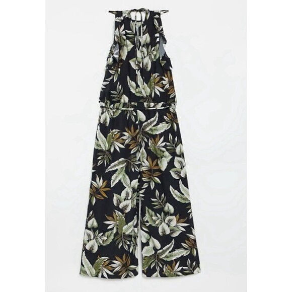 Oasis Jumpsuit Women Palm Print Black Floral Wide Leg Vacay PreppySz 18 New